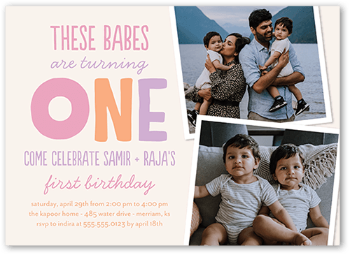 Turning One Birthday Invitation, Pink, 5x7 Flat, Standard Smooth Cardstock, Square