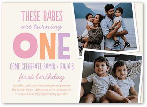 Turning One Birthday Invitation, Pink, 5x7 Flat, Luxe Double-Thick Cardstock, Square