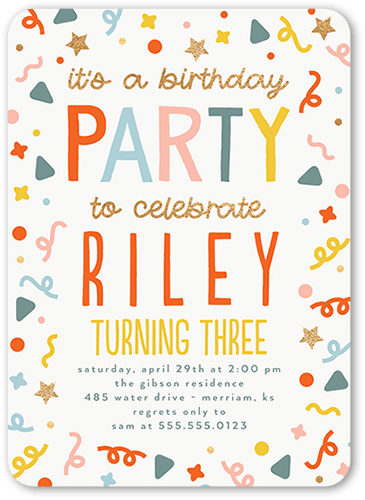 Confetti Canvas Birthday Invitation, White, 5x7 Flat, Pearl Shimmer Cardstock, Rounded, White