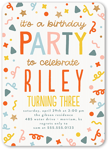 Confetti Canvas Birthday Invitation, White, 5x7 Flat, 100% Recycled Cardstock , Rounded