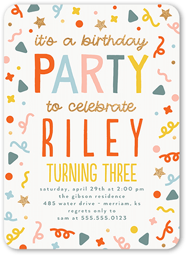 Confetti Canvas Birthday Invitation, White, 5x7 Flat, Standard Smooth Cardstock, Rounded