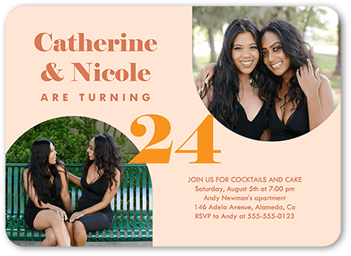 Delightful Duo Birthday Invitation, Orange, 5x7, Pearl Shimmer Cardstock, Rounded