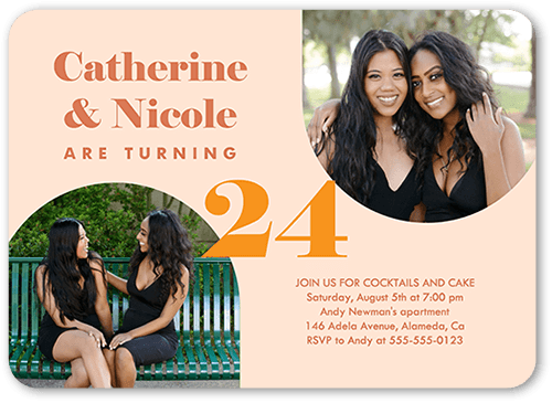 Delightful Duo Birthday Invitation, Orange, 5x7 Flat, 100% Recycled Cardstock , Rounded
