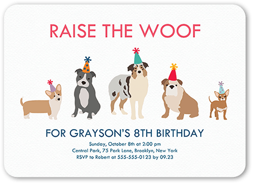 Raise The Woof Birthday Invitation, White, 5x7 Flat, 100% Recycled Cardstock ?, Rounded