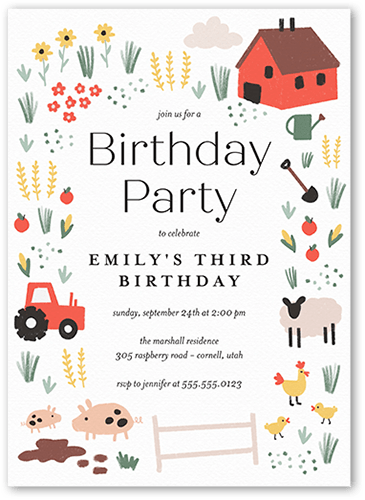 Farmhouse Frame Birthday Invitation, White, 5x7 Flat, Luxe Double-Thick Cardstock, Square