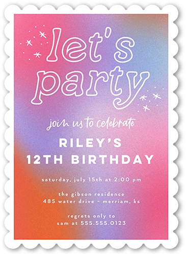 Graceful Gradient Birthday Invitation, Purple, 5x7 Flat, Pearl Shimmer Cardstock, Scallop
