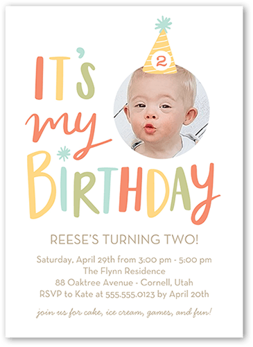 Candid Cap Birthday Invitation, Orange, 5x7 Flat, Pearl Shimmer Cardstock, Square