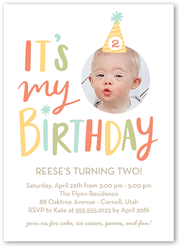 Candid Cap Birthday Invitation, Orange, 5x7 Flat, Standard Smooth Cardstock, Square