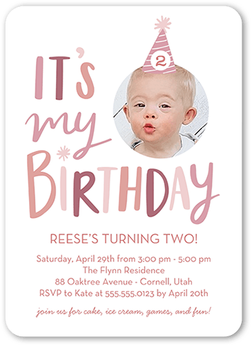 Candid Cap Birthday Invitation, Pink, 5x7 Flat, Standard Smooth Cardstock, Rounded, Blush