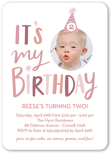 Candid Cap Birthday Invitation, Pink, 5x7 Flat, Matte, Signature Smooth Cardstock, Rounded