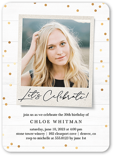 Candid Centerpiece Birthday Invitation, White, 5x7 Flat, Standard Smooth Cardstock, Rounded, White