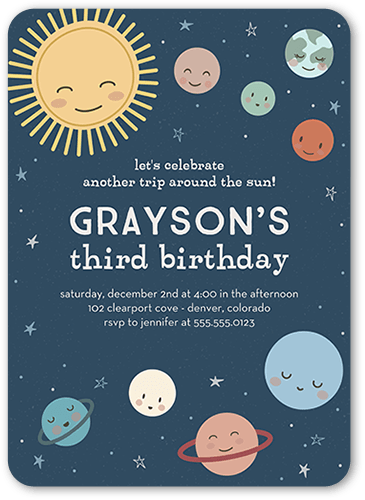Planetary Perfection Birthday Invitation, Blue, 5x7 Flat, Matte, Signature Smooth Cardstock, Rounded