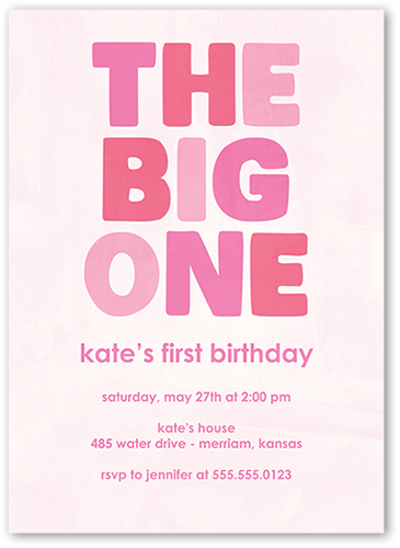 Boldly Bannered Birthday Invitation, Pink, 5x7 Flat, Standard Smooth Cardstock, Square