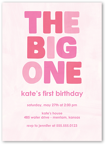 Boldly Bannered Birthday Invitation, Pink, 5x7 Flat, Matte, Signature Smooth Cardstock, Square