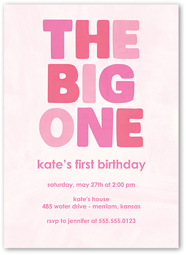 Boldly Bannered Birthday Invitation, Pink, 5x7 Flat, Luxe Double-Thick Cardstock, Square