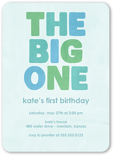 Boldly Bannered Birthday Invitation, Blue, 5x7 Flat, Pearl Shimmer Cardstock, Rounded