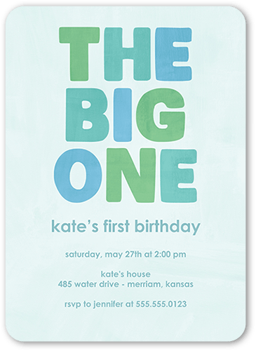 Boldly Bannered Birthday Invitation, Blue, 5x7 Flat, Matte, Signature Smooth Cardstock, Rounded