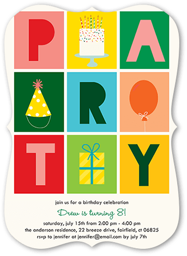 Party Grid Birthday Invitation, Beige, 5x7 Flat, Pearl Shimmer Cardstock, Bracket
