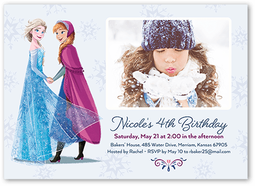 Disney Frozen Anna & Elsa Birthday Invitation, Blue, 5x7, Matte, Signature Smooth Cardstock, Square