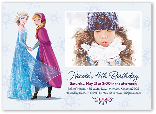 Disney Frozen Anna & Elsa Birthday Invitation, Blue, 5x7 Flat, 100% Recycled Cardstock , Square