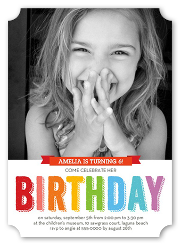 Bright Celebration Birthday Invitation, White, Pearl Shimmer Cardstock, Ticket