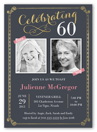 Celebration Scrolls Birthday Invitation, Grey, Luxe Double-Thick Cardstock, Square