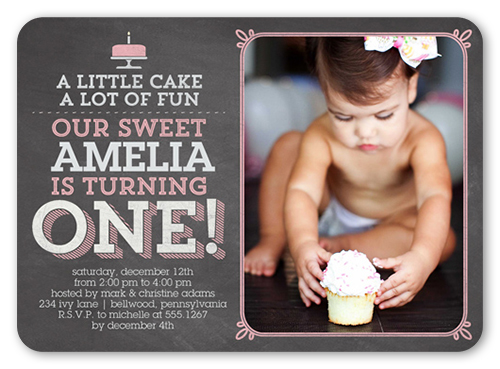 Little Cake Girl Birthday Invitation, Grey, Standard Smooth Cardstock, Rounded