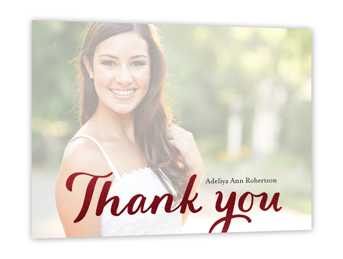 Glistening Gratitude Thank You Card, Red Foil, Pearl Shimmer Cardstock, Square
