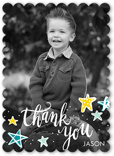 So Many Stars Thank You Card, Blue, Pearl Shimmer Cardstock, Scallop