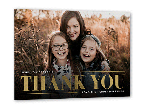 Shiny Gratitude Thank You Card, Gold Foil, Luxe Double-Thick Cardstock, Square