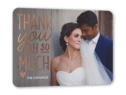 So Much Gratitude Thank You Card, Rose Gold Foil, White, 5x7 Flat, Pearl Shimmer Cardstock, Rounded