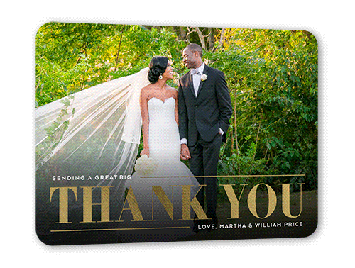 Big Bold Thanks Thank You Card, White, Gold Foil, 5x7, Matte, Signature Smooth Cardstock, Rounded