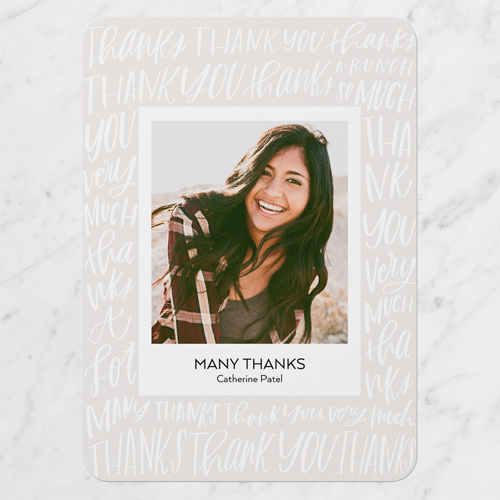 Abundant Thanks Thank You Card, Grey, 5x7 Flat, Pearl Shimmer Cardstock, Rounded