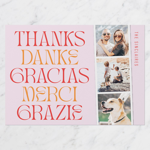 Multilingual Thank You Card, Pink, 5x7 Flat, Matte, Signature Smooth Cardstock, Square