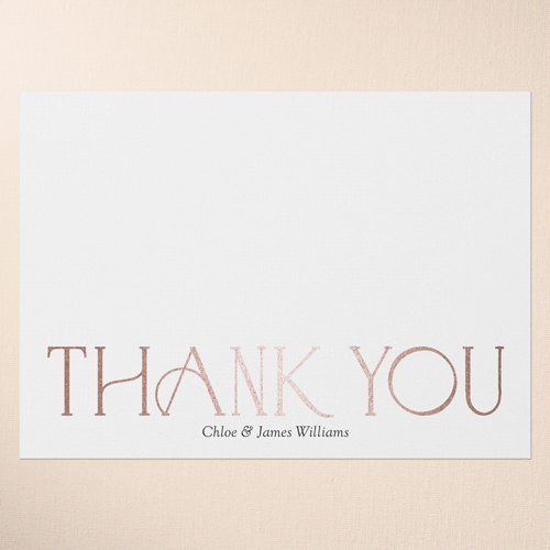 Radiant Gratitude Thank You Card, White, Rose Gold Foil, 5x7 Flat, Luxe Double-Thick Cardstock, Square, White