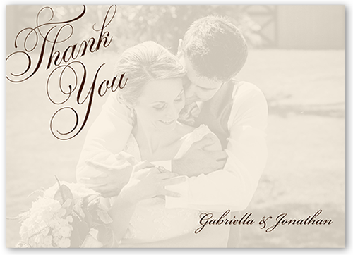 Romantic Overlay Thank You Card, Brown, Matte, Signature Smooth Cardstock, Square