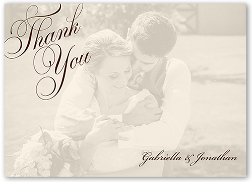 Romantic Overlay Thank You Card, Brown, Pearl Shimmer Cardstock, Square