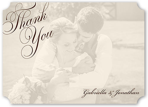 Romantic Overlay Thank You Card, Brown, Matte, Signature Smooth Cardstock, Ticket