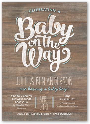 Baby Boy On The Way Baby Shower Invitation, Grey, Standard Smooth Cardstock, Square