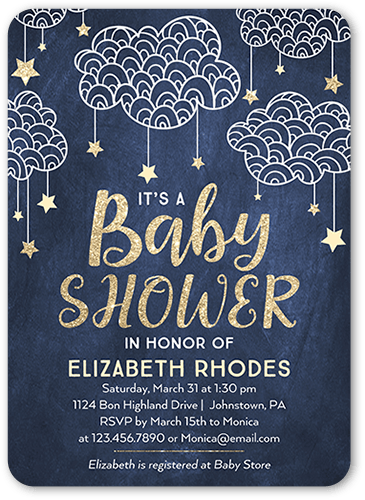 Starlit Clouds Boy Baby Shower Invitation, Blue, 5x7 Flat, Standard Smooth Cardstock, Rounded