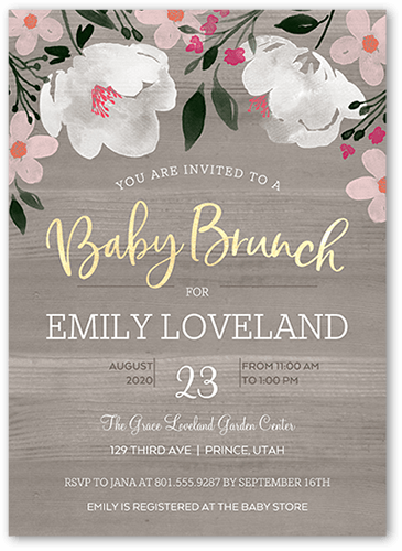 Brunch Blooms Baby Shower Invitation, Pink, 5x7 Flat, Standard Smooth Cardstock, Square