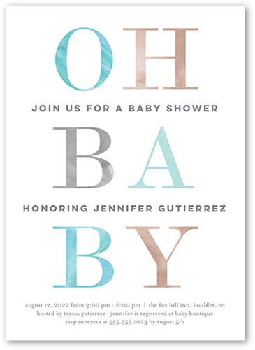 Hello Baby Baby Shower Invitation, Blue, 5x7 Flat, Pearl Shimmer Cardstock, Square