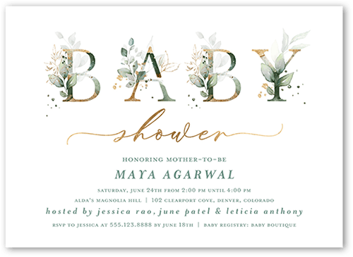 Watercolor Wonder Baby Shower Invitation, Green, 5x7 Flat, 100% Recycled Cardstock , Square