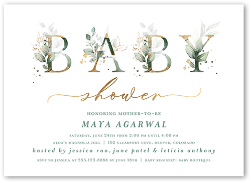 Watercolor Wonder Baby Shower Invitation, Green, 5x7 Flat, Luxe Double-Thick Cardstock, Square