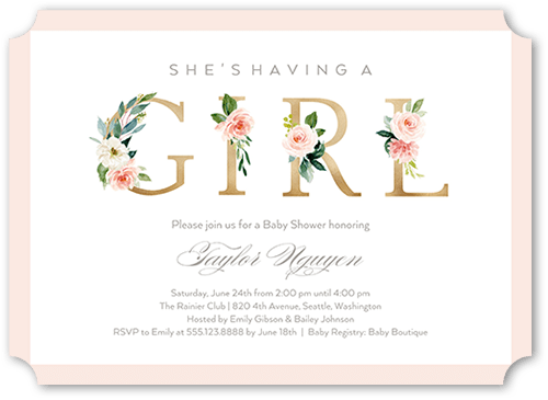 Sprouted Beginnings Baby Shower Invitation, Pink, 5x7 Flat, Matte, Signature Smooth Cardstock, Ticket