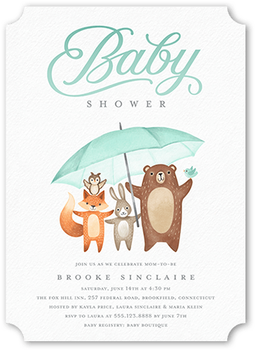 Umbrella Friends Baby Shower Invitation, Green, 5x7, Pearl Shimmer Cardstock, Ticket