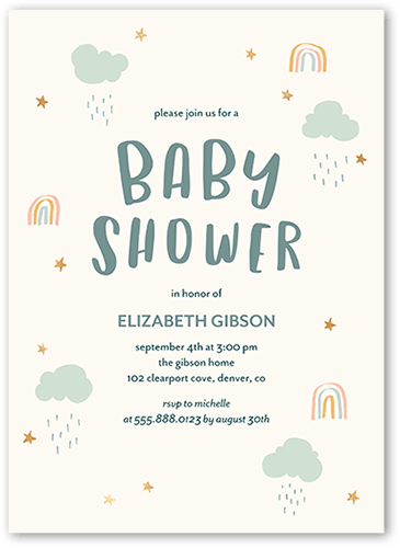 Happy Doodles Boy Baby Shower Invitation, Beige, 5x7 Flat, 100% Recycled Cardstock , Square, Antique White