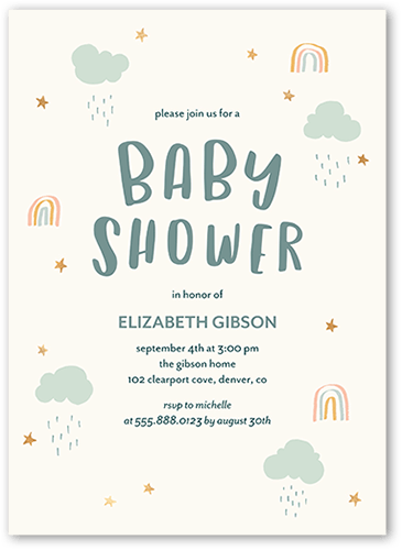 Happy Doodles Boy Baby Shower Invitation, Beige, 5x7 Flat, Luxe Double-Thick Cardstock, Square