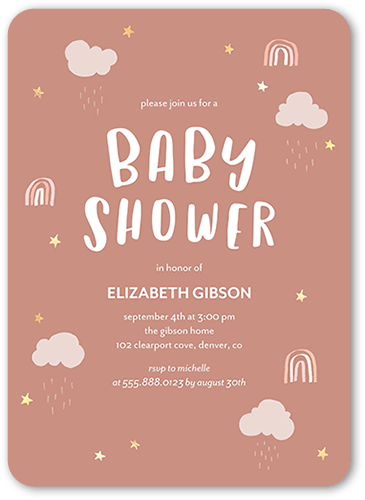Happy Doodles Girl Baby Shower Invitation, Pink, 5x7 Flat, Matte, Signature Smooth Cardstock, Rounded