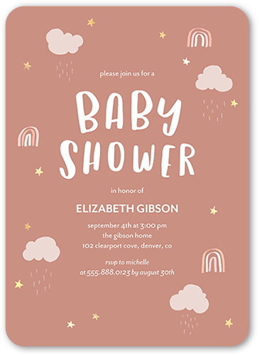 Happy Doodles Girl Baby Shower Invitation, Pink, 5x7 Flat, Pearl Shimmer Cardstock, Rounded